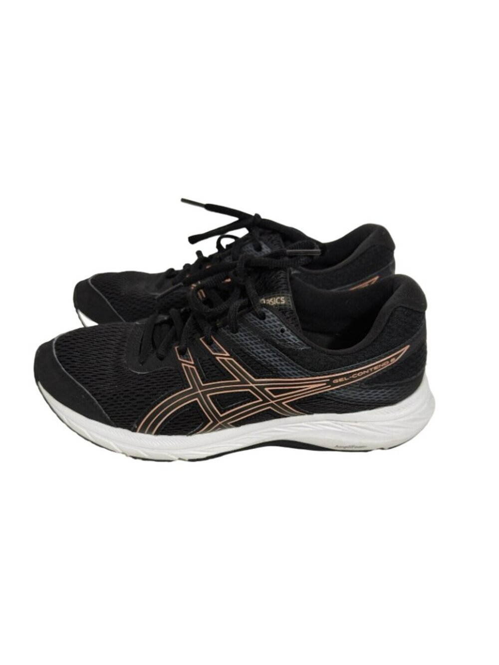 Asics Contend 6 Sneakers Women Size 9 Black Rose Gold Everyday Comfort 1012A570 - Picture 2 of 9